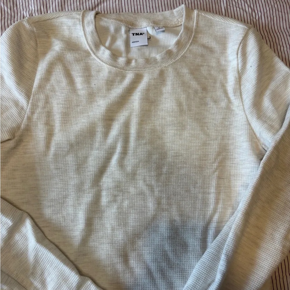 Aritzia TNA Women's Cream Waffle Knit Crewneck Sweater